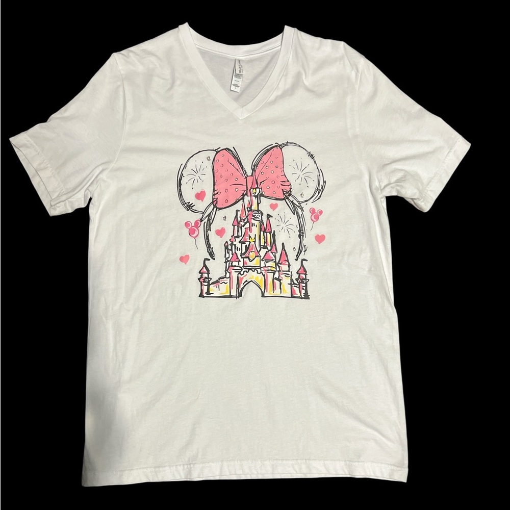 Bella Canvas White and Pink Disney theme adult Castle T-Shirt size L  NWOT